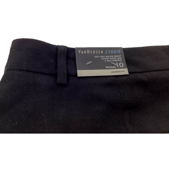 VanHeusen Studio Modern Fit Slacks Pants Women 10 Reg Black Boot Leg Stretch NEW - Picture 10 of 13
